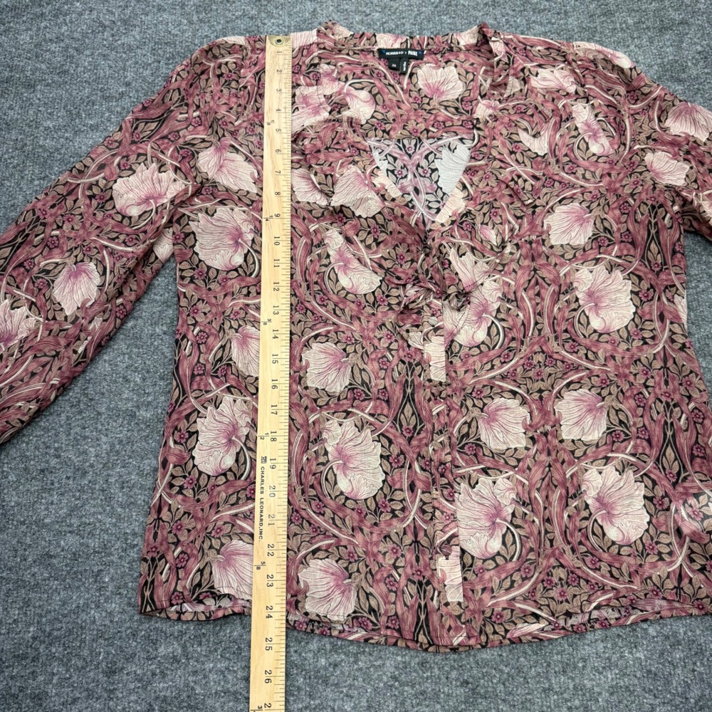 Morris & Co x PAIGE Silk Floral Ruffle Blouse Mauve Art Nouveau Top Medium - Picture 4 of 8